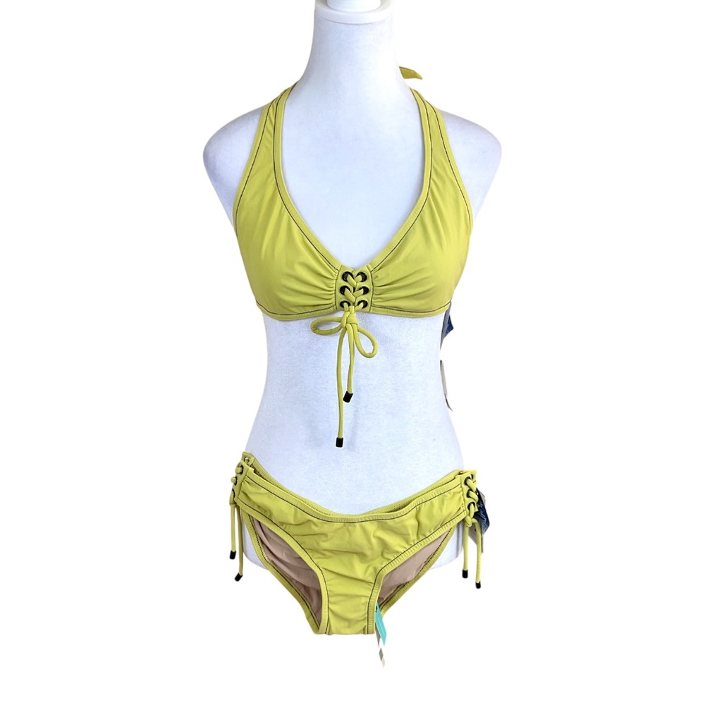 Karla Colletto Bikini Swimsuit Halter 2-Piece Grommets Ties Yellow (6, 10) NWT